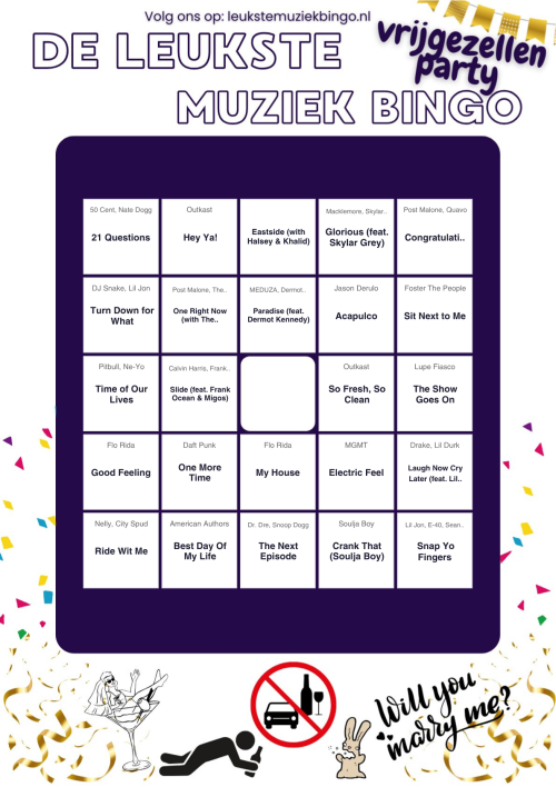 Muziekbingo Vrijgezellen