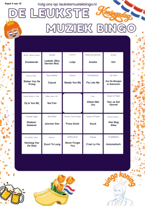 Muziekbingo Koningsdag